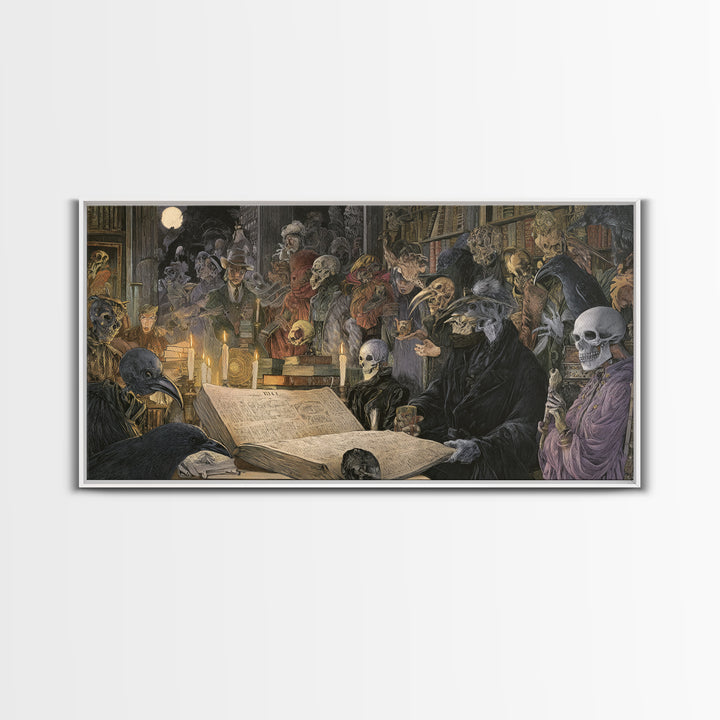 Dark Academia Halloween, Grotesque Carnival Art, Wide Panoramic Art, Gothic Horror Wall Art, Framed Canvas Print, Halloween Wall Art