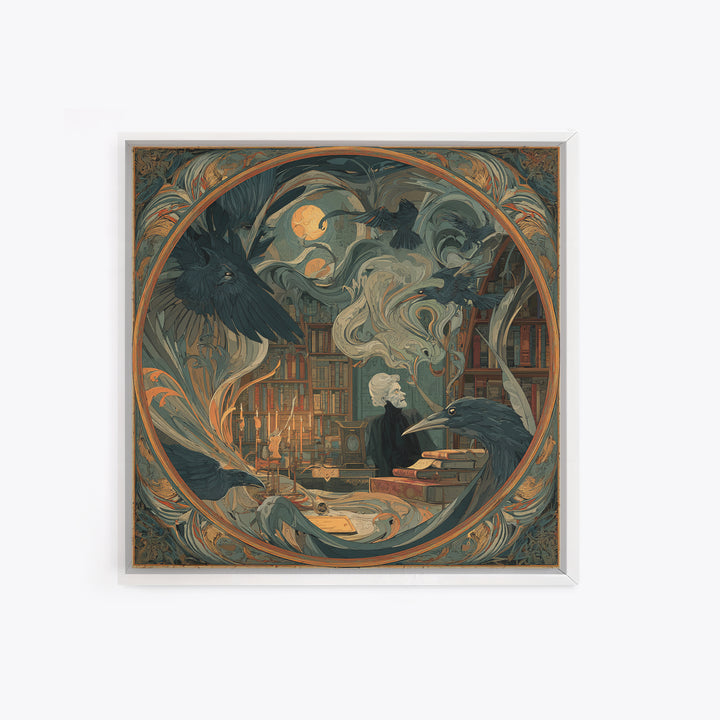 Dark Academia Halloween, Expressionist Gothic Art, Square Wall Art, Dark Halloween Decor, Framed Canvas Print, Halloween Wall Art