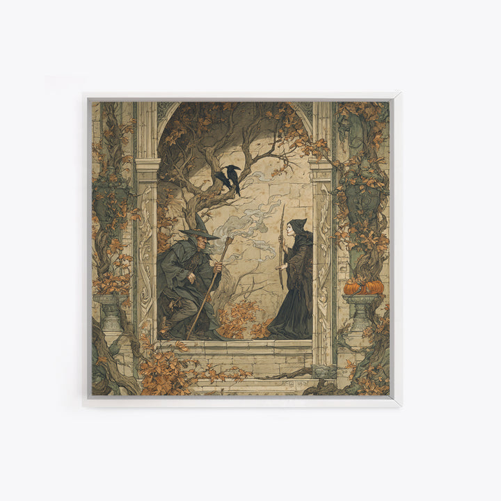 Dark Academia Halloween, Gothic Storybook Art, Square Wall Art, Dark Fantasy Wall Art, Framed Canvas Print, Halloween Wall Art