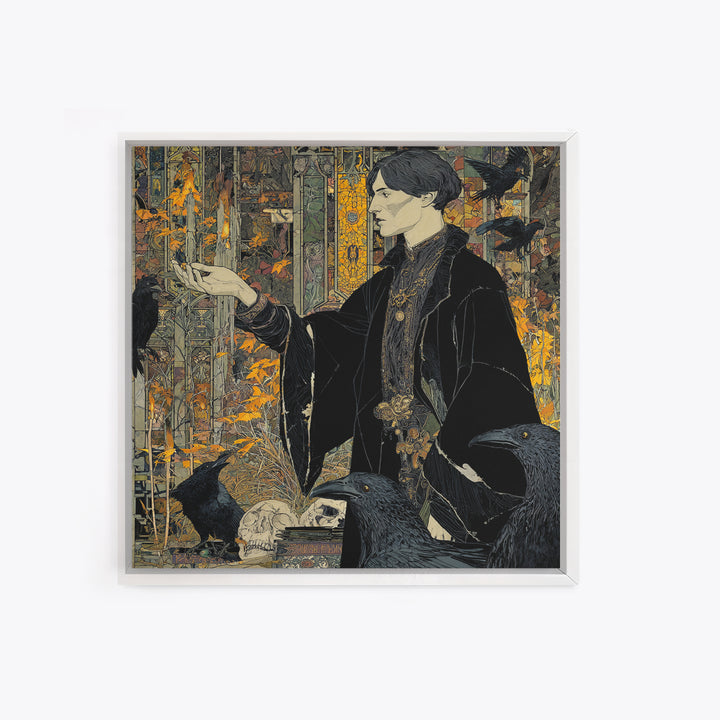 Dark Academia Halloween, Stained Glass Gothic Art, Square Wall Art, Macabre Wall Art, Canvas Print, Halloween Wall Art, Seasonal Home Decor