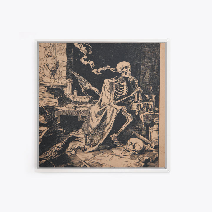 Dark Academia Halloween, Macabre Folk Print Art, Square Wall Art, Dark Halloween Decor, Framed Canvas Print, Halloween Wall Art