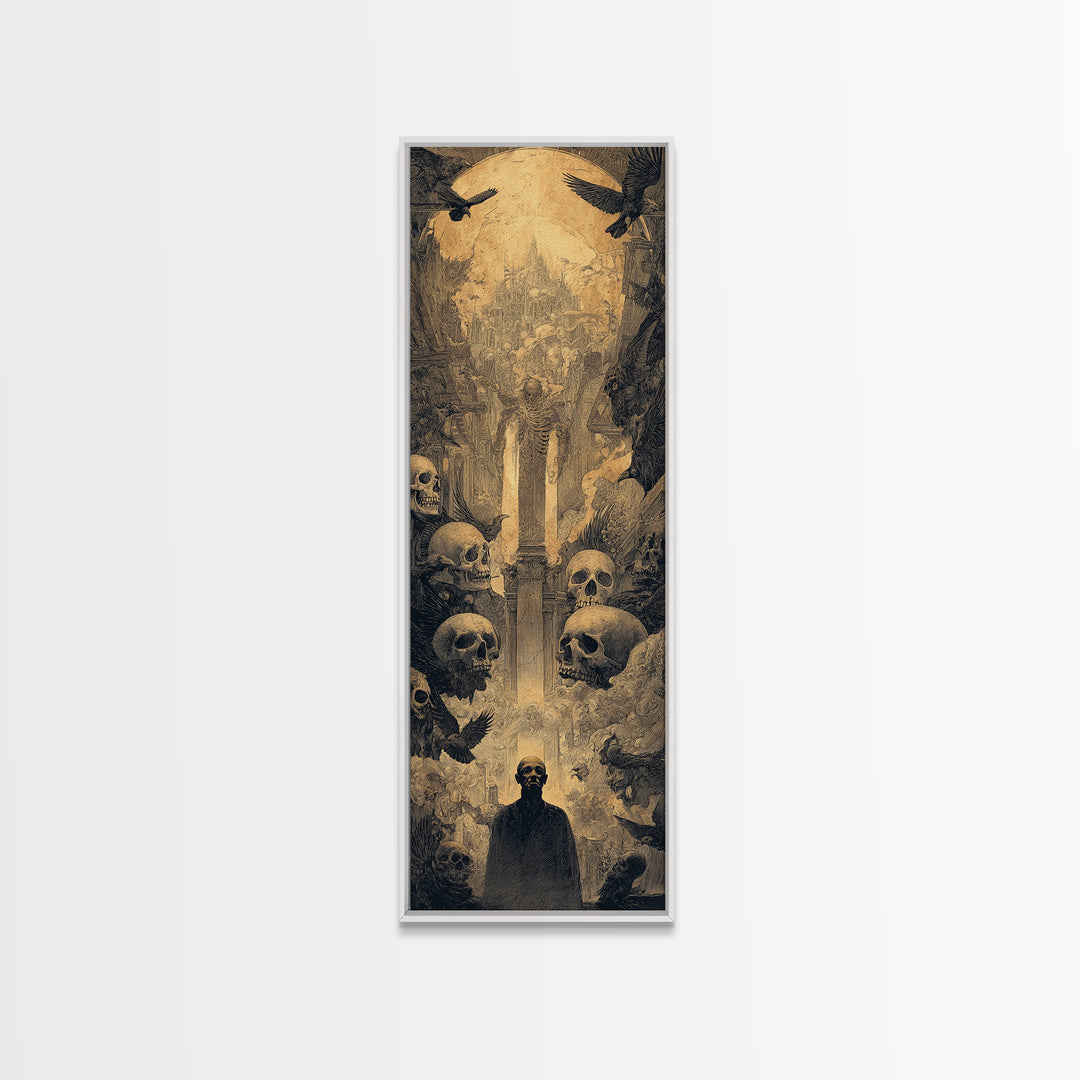 Dark Academia Halloween, Surreal Apocalyptic Art, Tall Narrow Wall Art, Dark Halloween Decor, Framed Canvas Print, Dark Fantasy Art