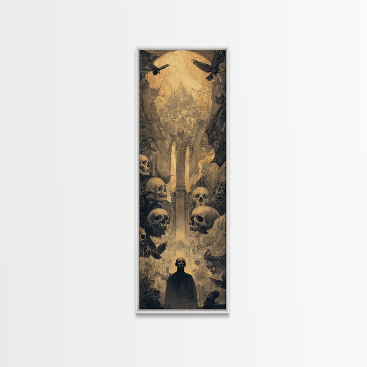 Dark Academia Halloween, Surreal Apocalyptic Art, Tall Narrow Wall Art, Dark Halloween Decor, Framed Canvas Print, Dark Fantasy Art