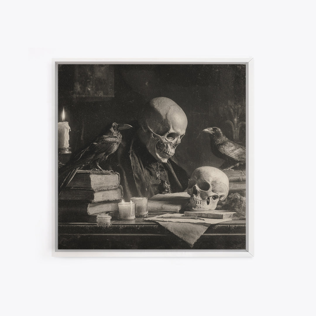 Dark Academia Halloween, Biomechanical Horror Art, Square Wall Art, Dark Fantasy Wall Art, Framed Canvas Print, Halloween Wall Art