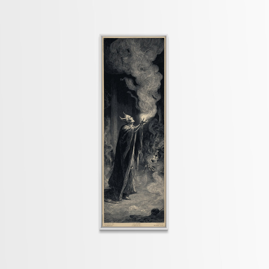 Celestial Witchcraft, Gothic Engraving Art, Tall Narrow Wall Art, Dark Fantasy Wall Art, Framed Canvas Print, Halloween Wall Art