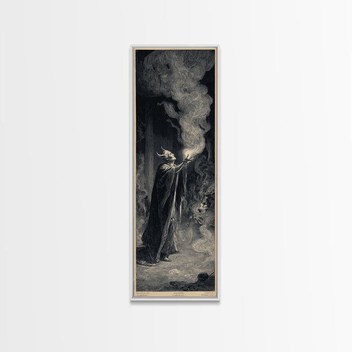 Celestial Witchcraft, Gothic Engraving Art, Tall Narrow Wall Art, Dark Fantasy Wall Art, Framed Canvas Print, Halloween Wall Art