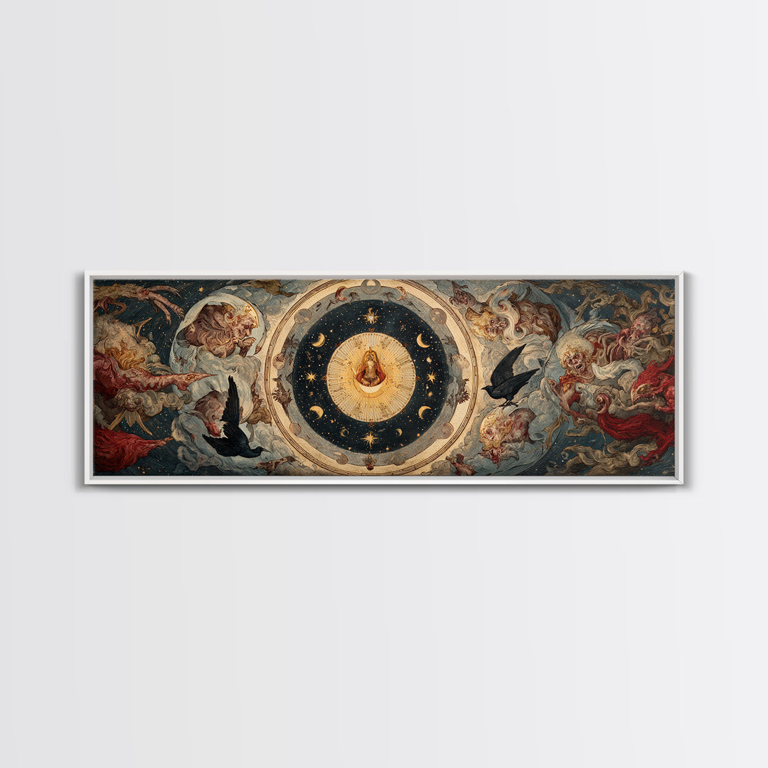 Celestial Witchcraft, Dark Renaissance Art, Extra Wide Wall Art, Macabre Wall Art, Canvas Print, Halloween Wall Art