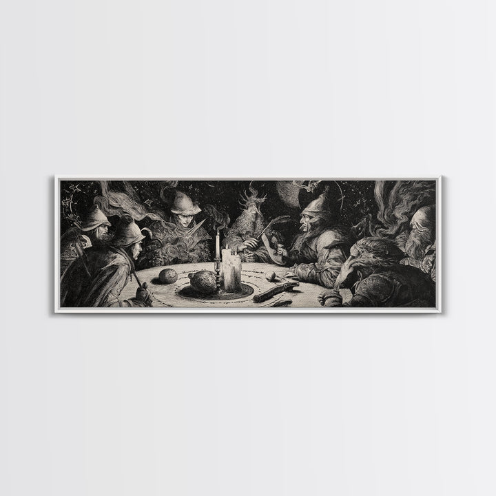 Celestial Witchcraft, Renaissance Engraving Art, Extra Wide Wall Art, Gothic Horror Wall Art, Canvas Print, Halloween Wall Art