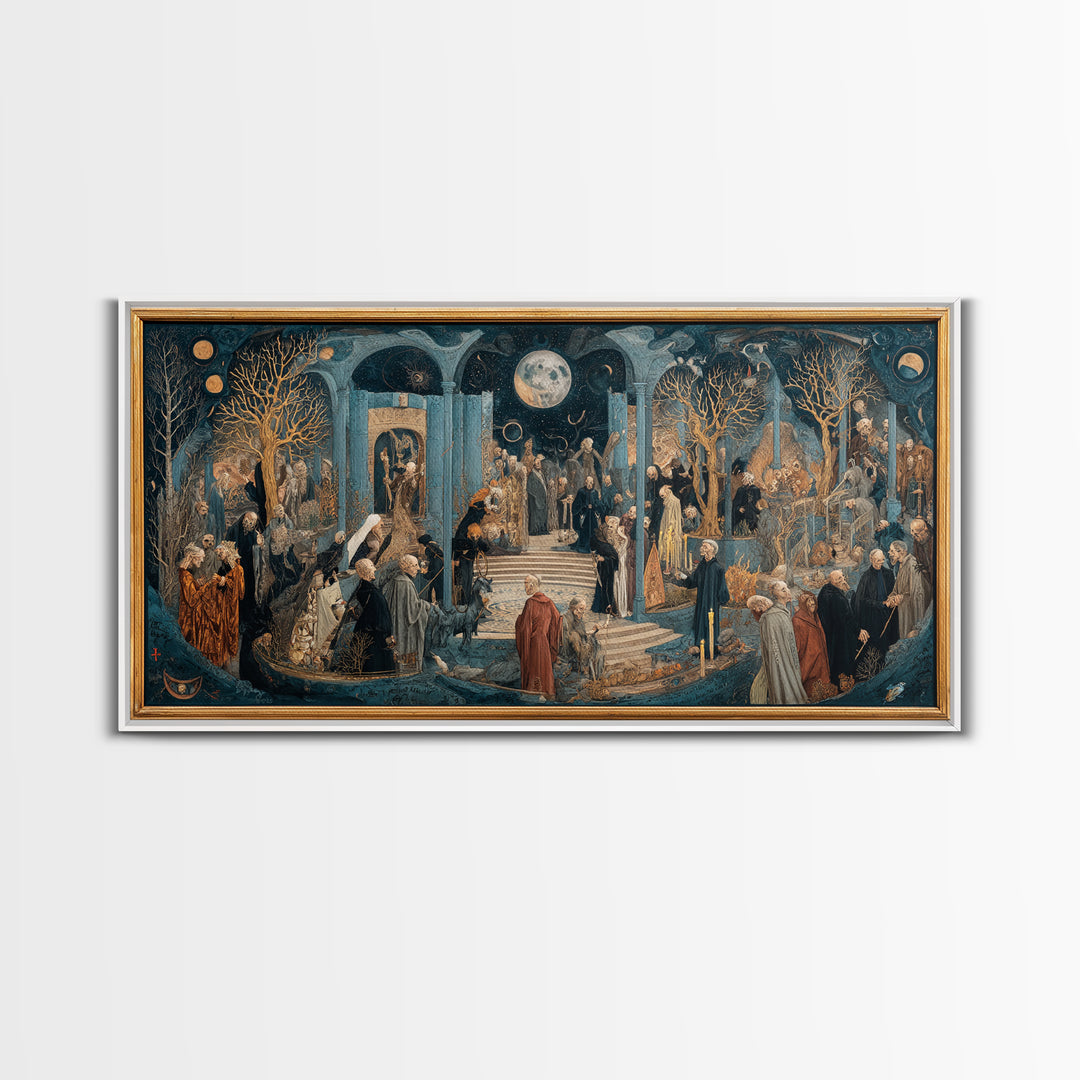 Celestial Witchcraft, Danse Macabre Art, Wide Panoramic Art, Macabre Wall Art, Canvas Print, Halloween Wall Art
