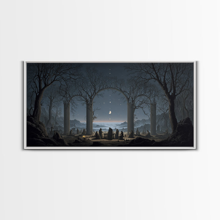 Celestial Witchcraft, Romantic Gothic Landscape, Wide Panoramic Art, Macabre Wall Art, Canvas Print, Halloween Wall Art