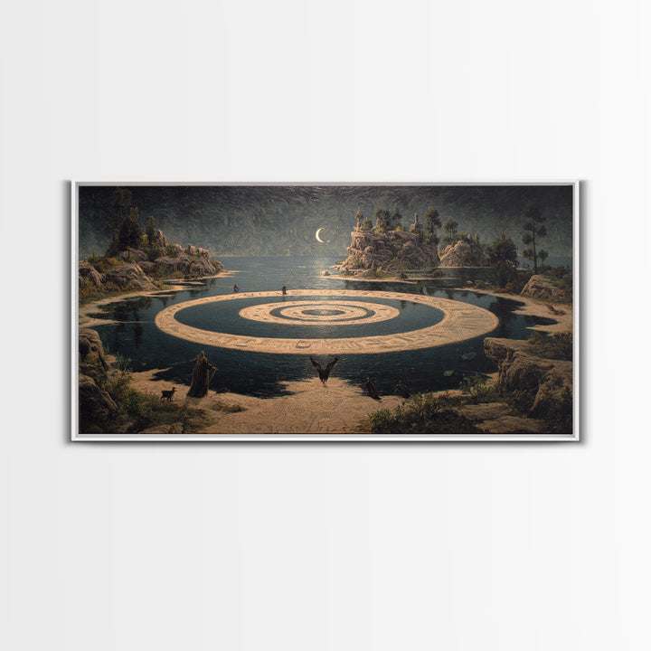 Celestial Witchcraft, Symbolist Gothic Landscape, Wide Panoramic Art, Dark Halloween Decor, Framed Canvas Print, Halloween Wall Art