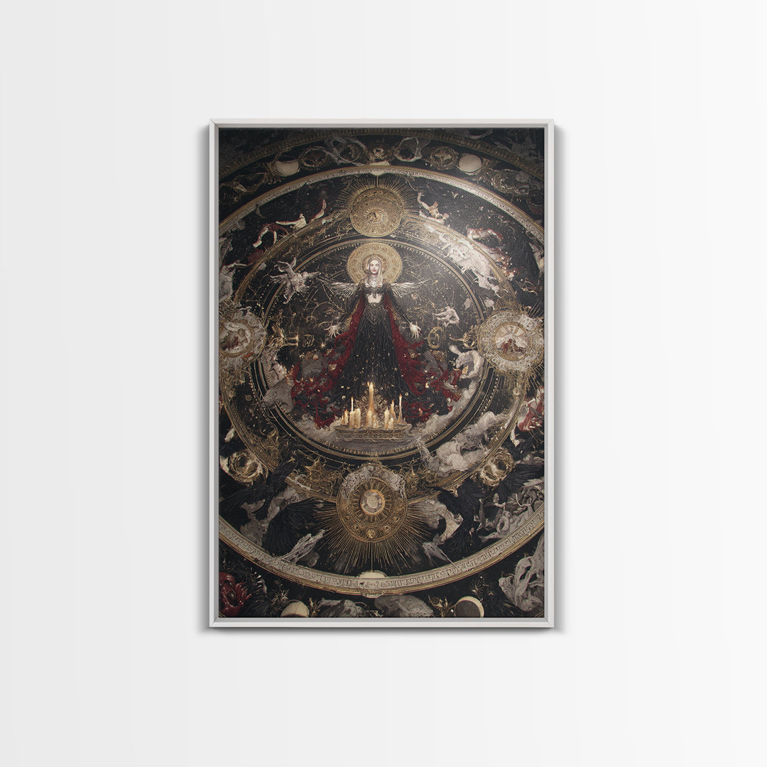Celestial Witchcraft, Ornate Symbolist Art, Vertical Wall Art, Dark Fantasy Wall Art, Framed Canvas Print, Halloween Wall Art