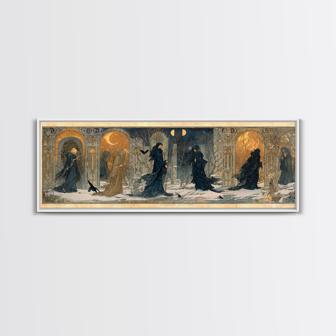 Celestial Witchcraft, Symbolist Death Art, Extra Wide Wall Art, Dark Halloween Decor, Framed Canvas Print, Halloween Wall Art