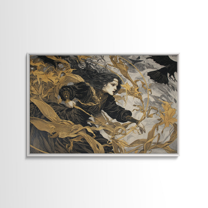 Celestial Witchcraft, Symbolist Etching Art, Landscape Wall Art, Macabre Wall Art, Framed Canvas Print, Halloween Wall Art