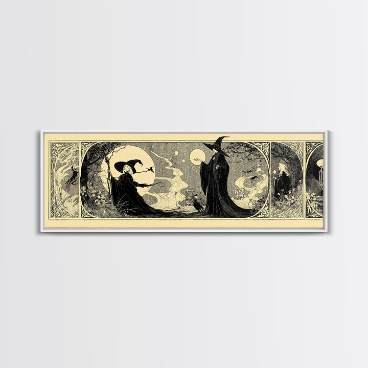 Celestial Witchcraft, Decadent Line Art, Extra Wide Wall Art, Macabre Wall Art, Framed Canvas Print, Halloween Wall Art