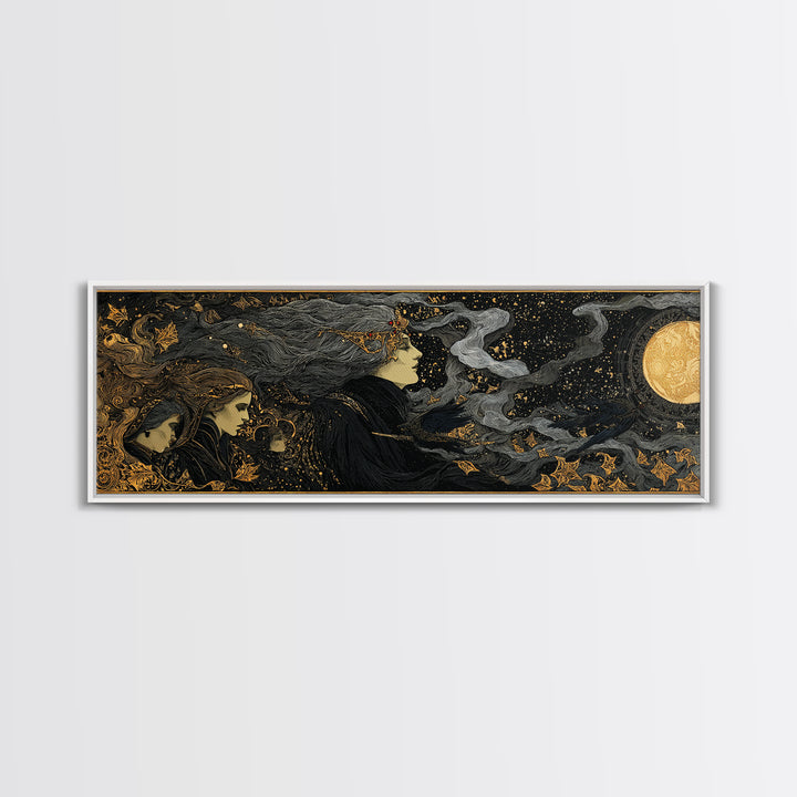 Celestial Witchcraft, Stained Glass Gothic Art, Extra Wide Wall Art, Dark Fantasy Wall Art, Canvas Print, Halloween Wall Art