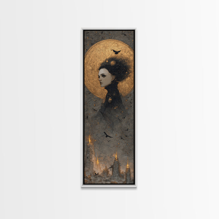 Celestial Witchcraft, Surreal Apocalyptic Art, Tall Narrow Wall Art, Dark Fantasy Wall Art, Framed Canvas Print, Halloween Wall Art