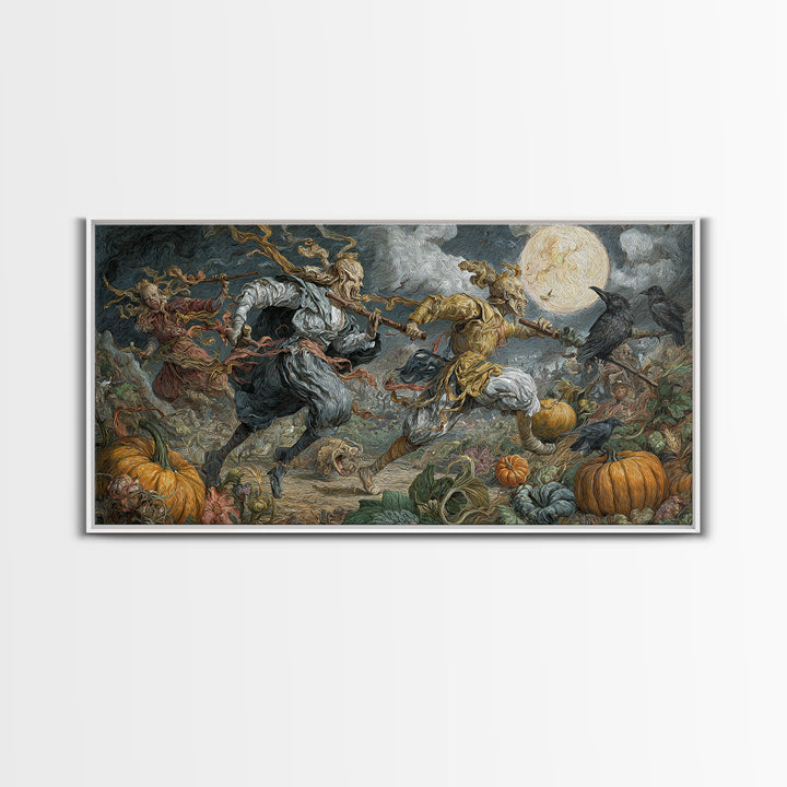 Occult Harvest Festival, Gothic Engraving Art, Wide Panoramic Art, Macabre Wall Art, Framed Canvas Print, Halloween Wall Art