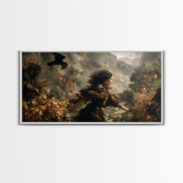 Occult Harvest Festival, Baroque Witchcraft Art, Wide Panoramic Art, Dark Fantasy Wall Art, Framed Canvas Print, Halloween Wall Art