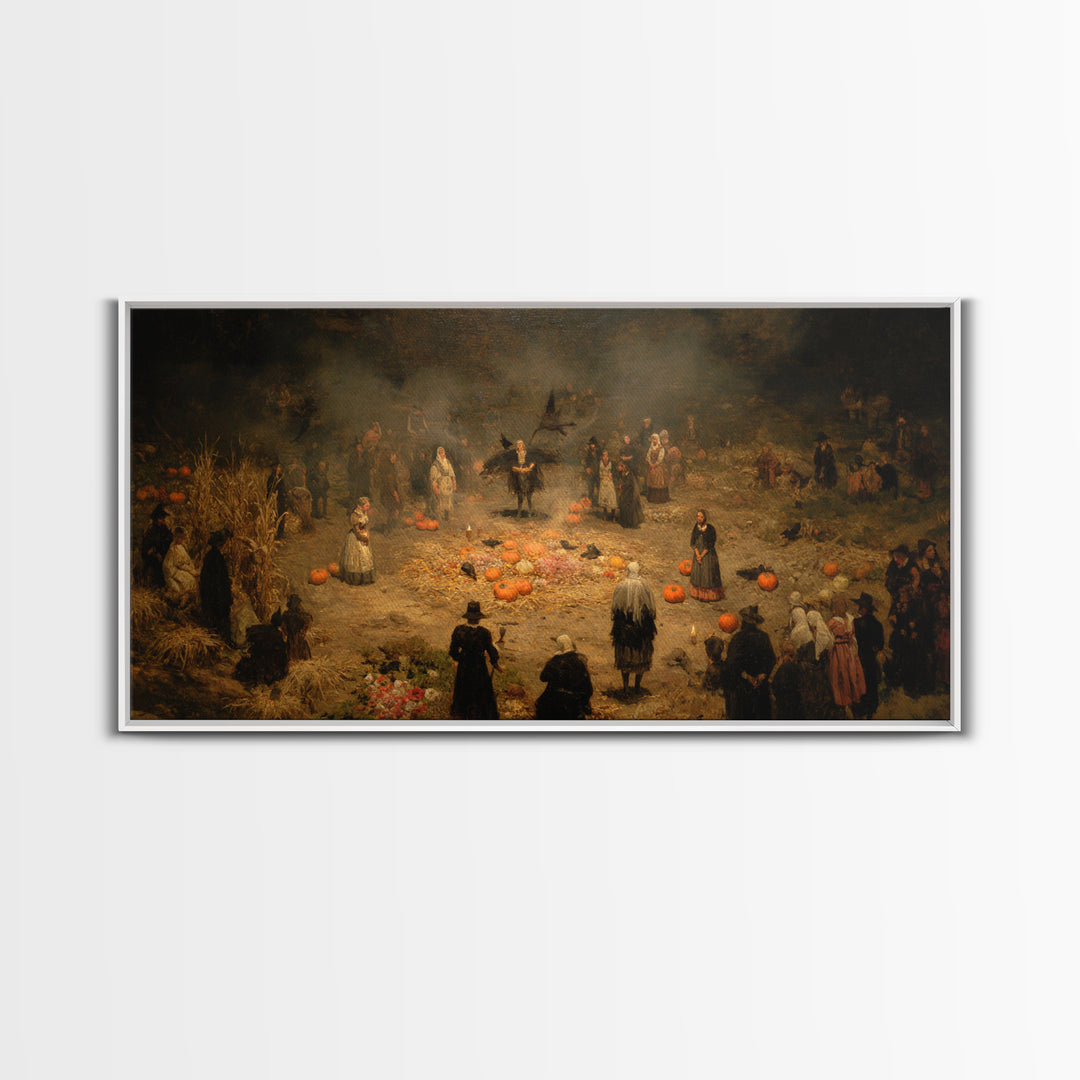 Occult Harvest Festival, Dark Romantic Horror Art, Wide Panoramic Art, Dark Fantasy Wall Art, Framed Canvas Print, Halloween Wall Art