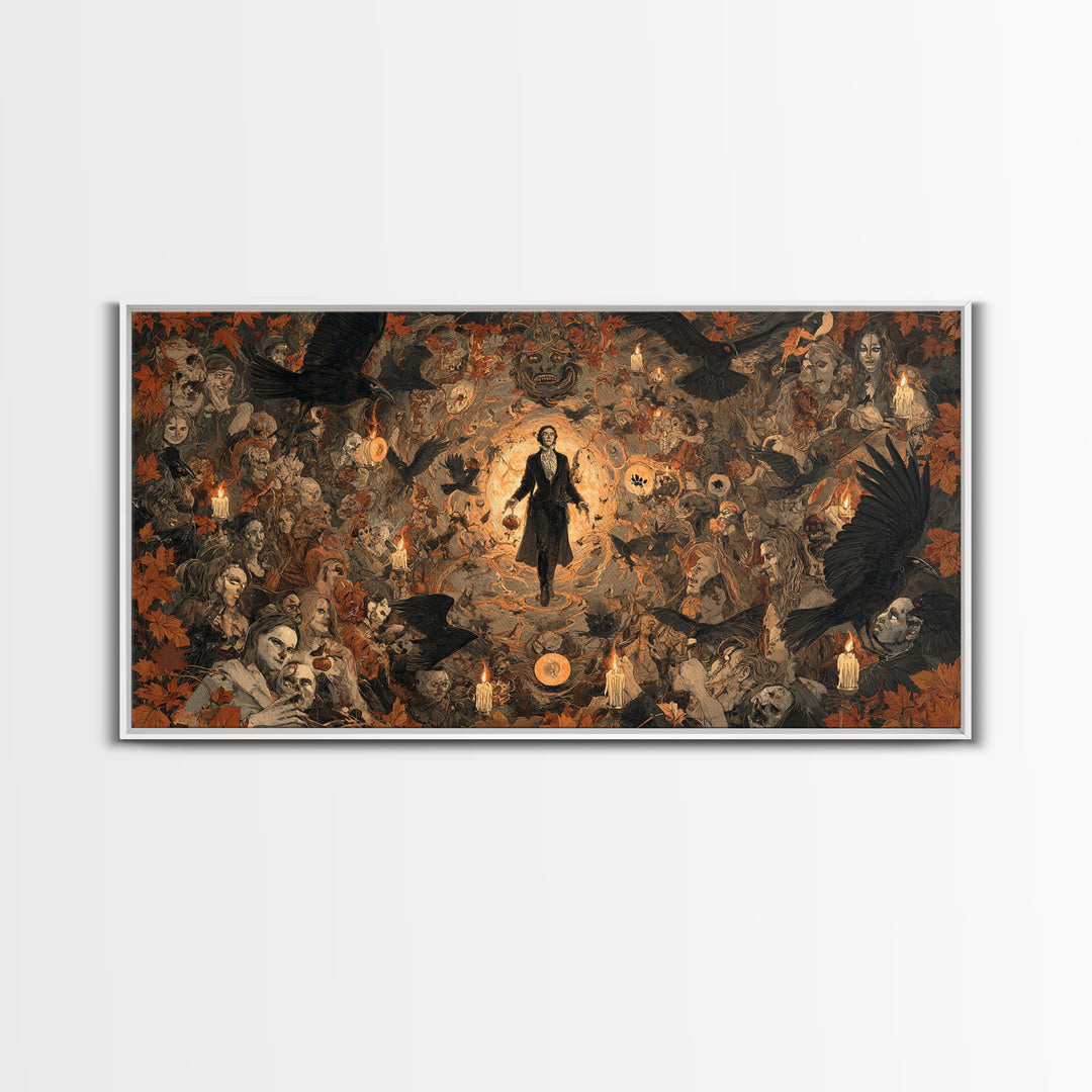 Occult Harvest Festival, Gothic Nightmare Art, Wide Panoramic Art, Dark Halloween Decor, Framed Canvas Print, Halloween Wall Art