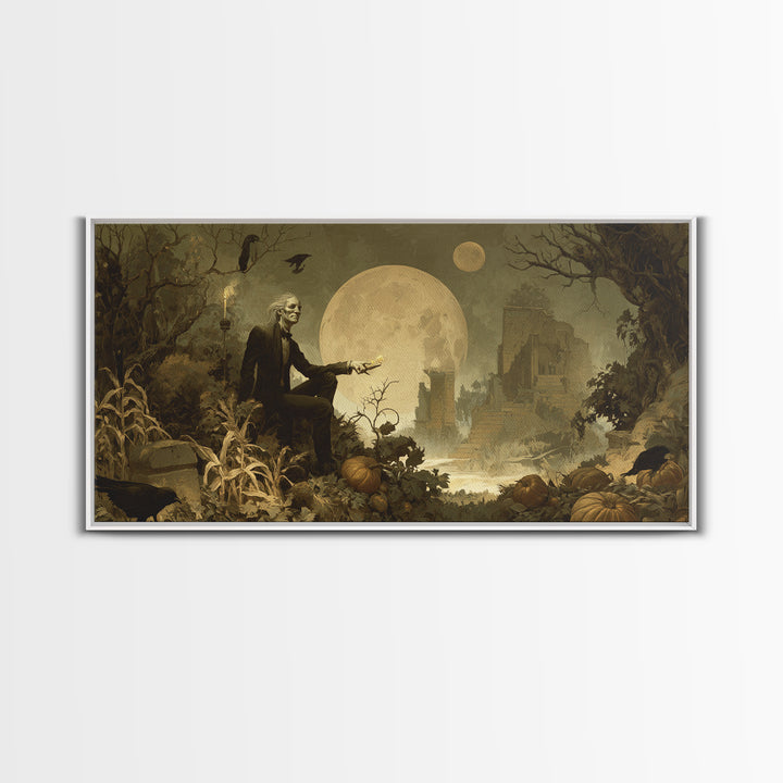 Occult Harvest Festival, Romantic Gothic Landscape, Wide Panoramic Art, Macabre Wall Art, Framed Canvas Print, Halloween Wall Art