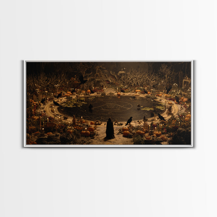 Occult Harvest Festival, Symbolist Gothic Landscape, Wide Panoramic Art, Dark Fantasy Wall Art, Framed Canvas Print, Halloween Wall Art