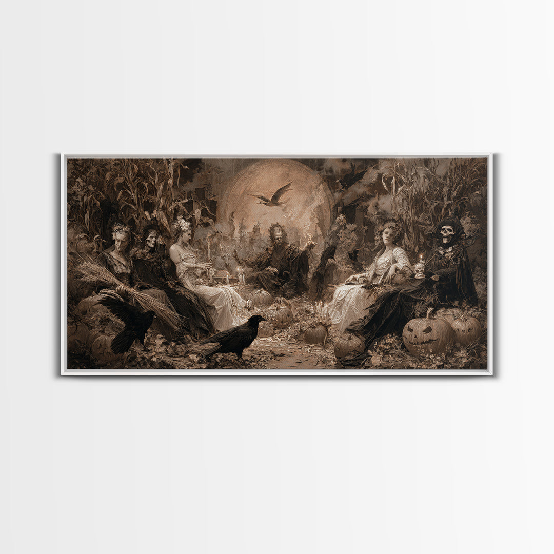 Occult Harvest Festival, Decadent Gothic Art, Wide Panoramic Art, Dark Halloween Decor, Canvas Print, Halloween Wall Art
