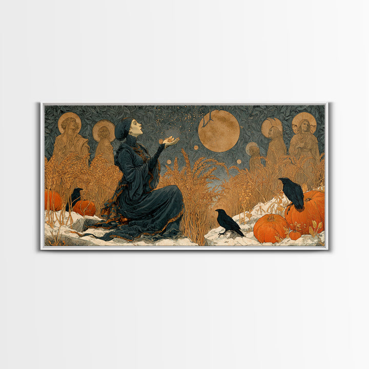 Occult Harvest Festival, Symbolist Death Art, Wide Panoramic Art, Dark Halloween Decor, Framed Canvas Print, Halloween Wall Art