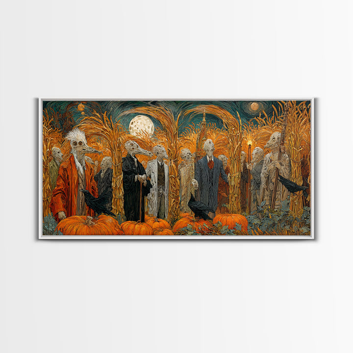 Occult Harvest Festival, Expressionist Gothic Art, Wide Panoramic Art, Macabre Wall Art, Framed Canvas Print, Halloween Wall Art