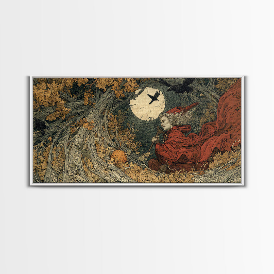 Occult Harvest Festival, Gothic Storybook Art, Wide Panoramic Art, Dark Halloween Decor, Canvas Print, Halloween Wall Art