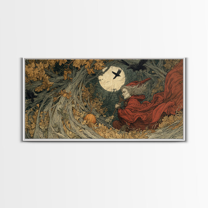 Occult Harvest Festival, Gothic Storybook Art, Wide Panoramic Art, Dark Halloween Decor, Canvas Print, Halloween Wall Art