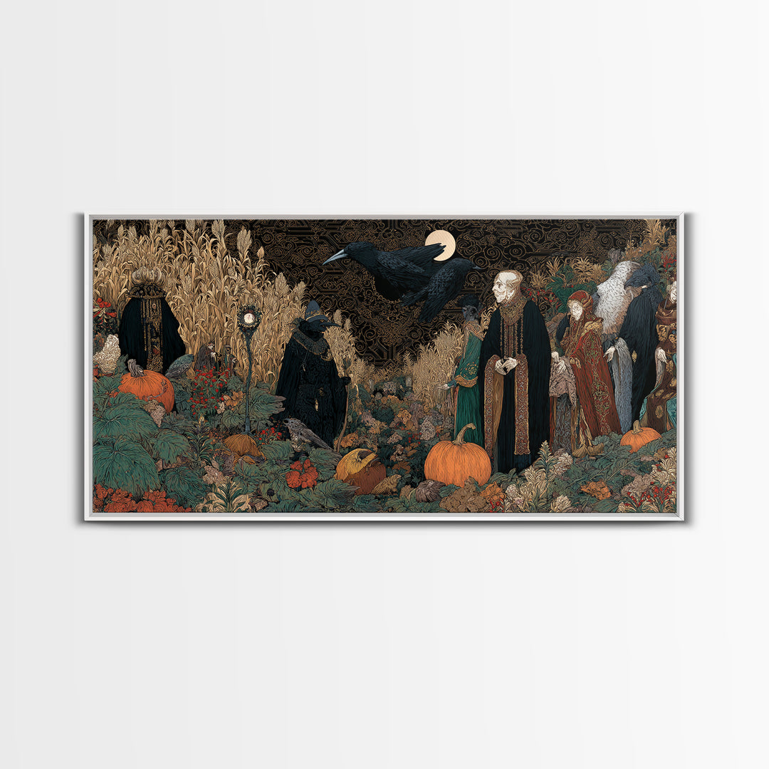 Occult Harvest Festival, Stained Glass Gothic Art, Wide Panoramic Art, Dark Fantasy Wall Art, Canvas Print, Halloween Wall Art