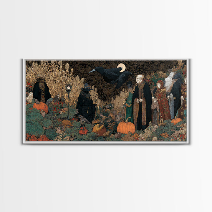 Occult Harvest Festival, Stained Glass Gothic Art, Wide Panoramic Art, Dark Fantasy Wall Art, Canvas Print, Halloween Wall Art