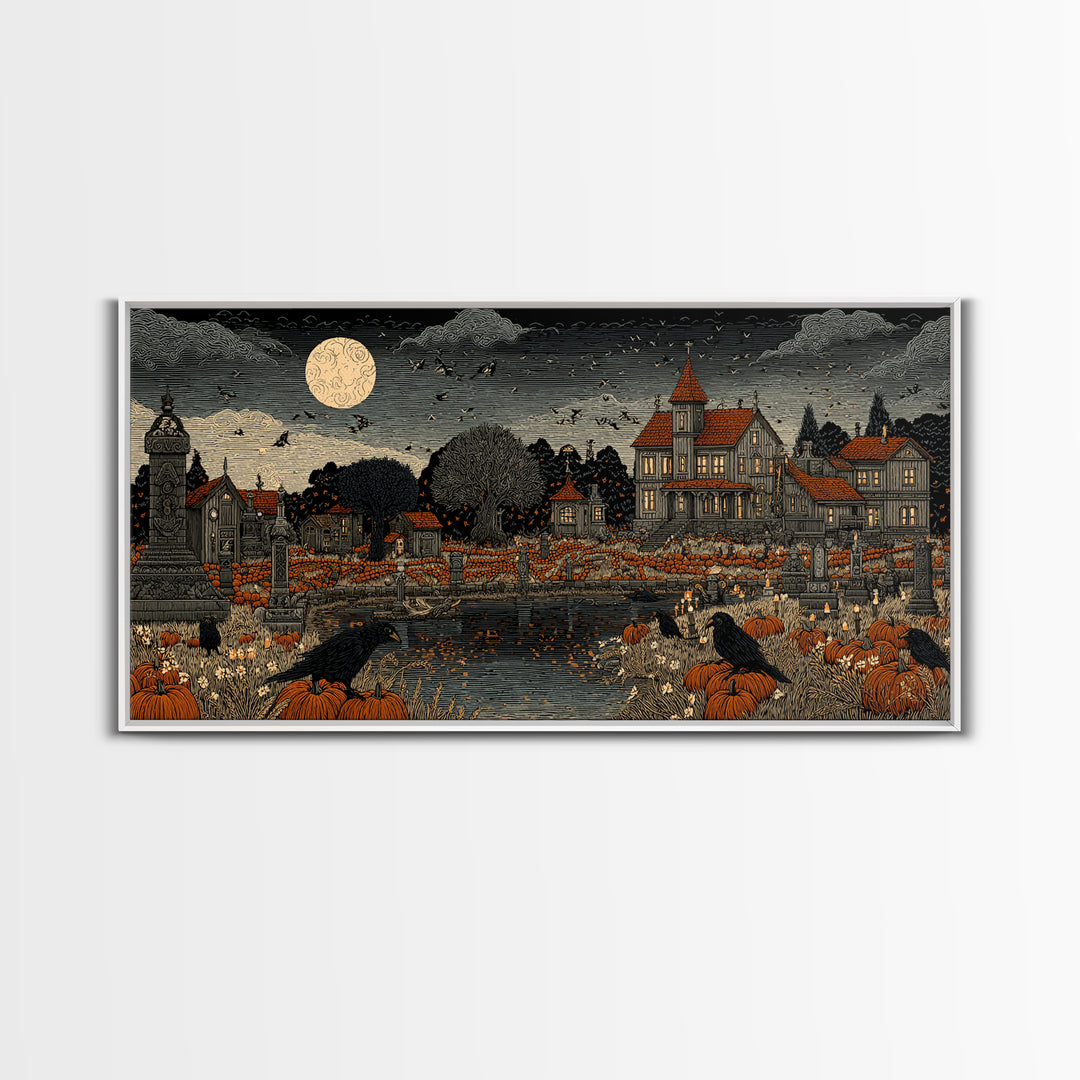 Occult Harvest Festival, Victorian Macabre Art, Wide Panoramic Art, Macabre Wall Art, Framed Canvas Print, Halloween Wall Art
