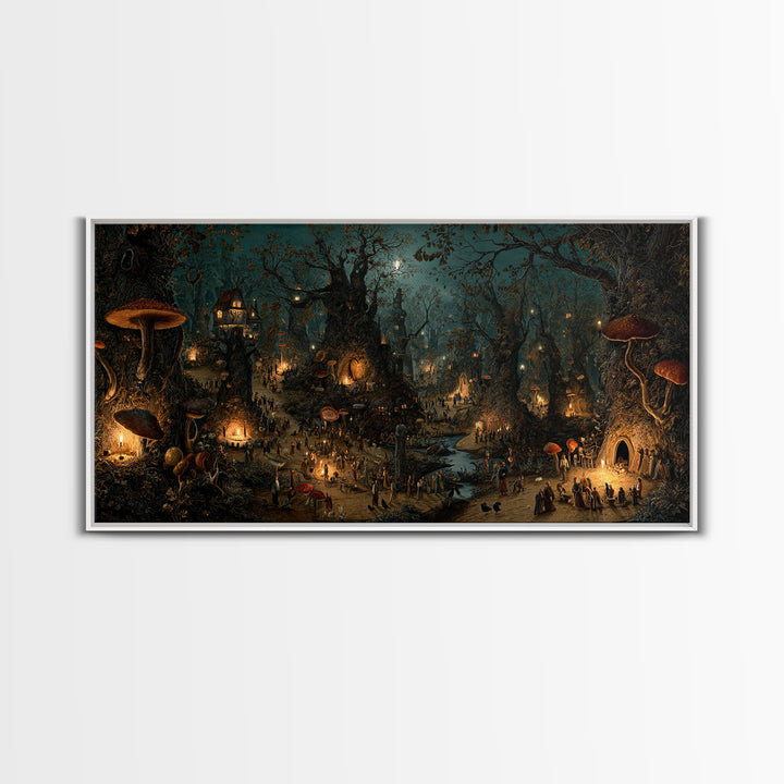 Enchanted Woodland Halloween, Northern Renaissance Horror, Wide Panoramic Art, Dark Fantasy Wall Art, Canvas Print