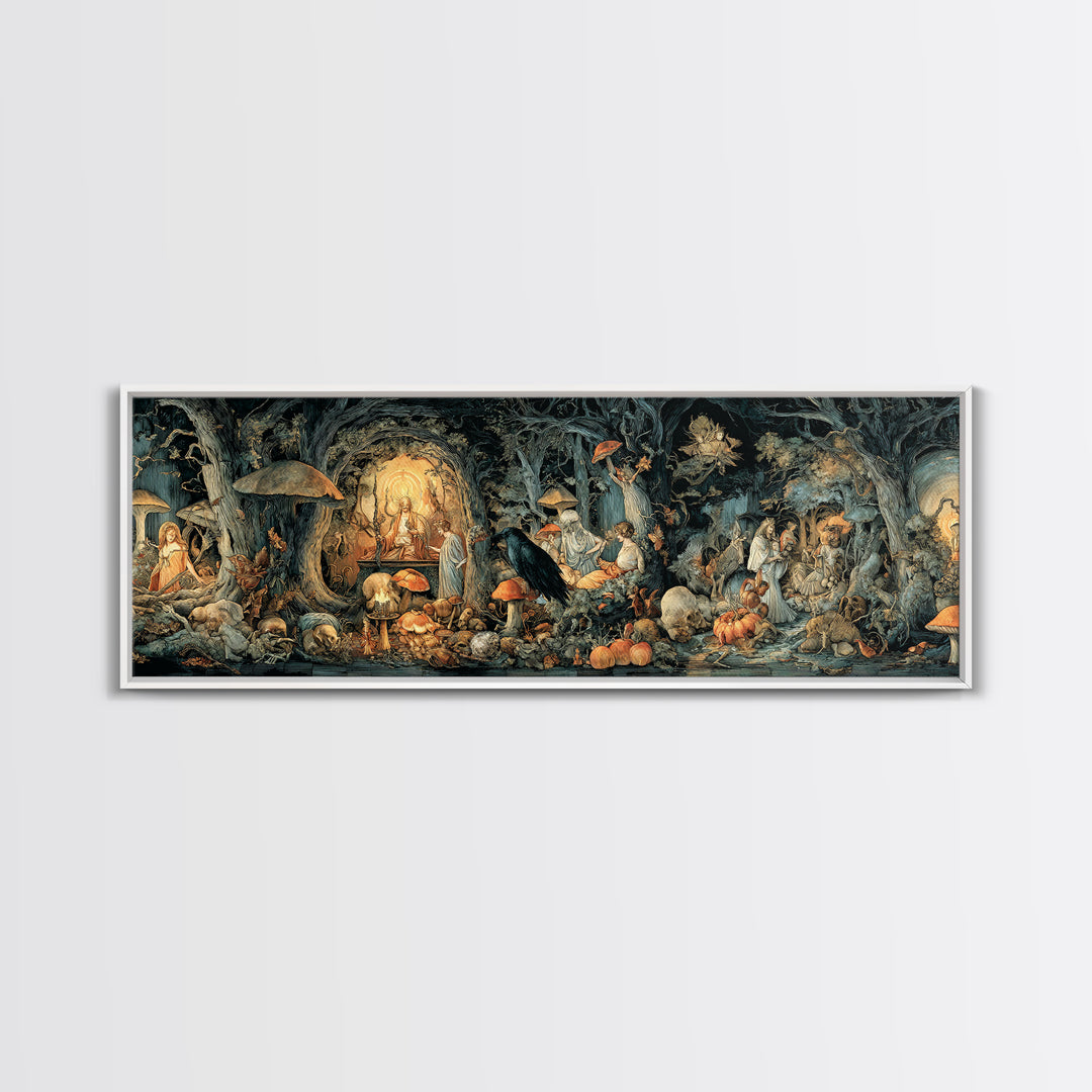 Enchanted Woodland Halloween, Dark Renaissance Art, Extra Wide Wall Art, Gothic Horror Wall Art, Canvas Print, Halloween Wall Art