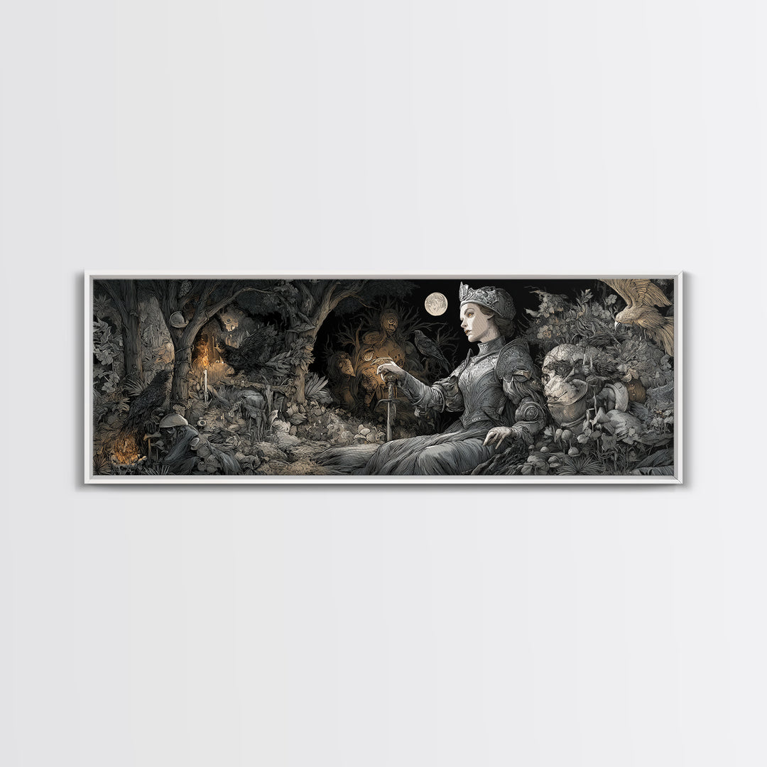 Enchanted Woodland Halloween, Renaissance Engraving Art, Extra Wide Wall Art, Gothic Horror Wall Art, Canvas Print, Halloween Wall Art