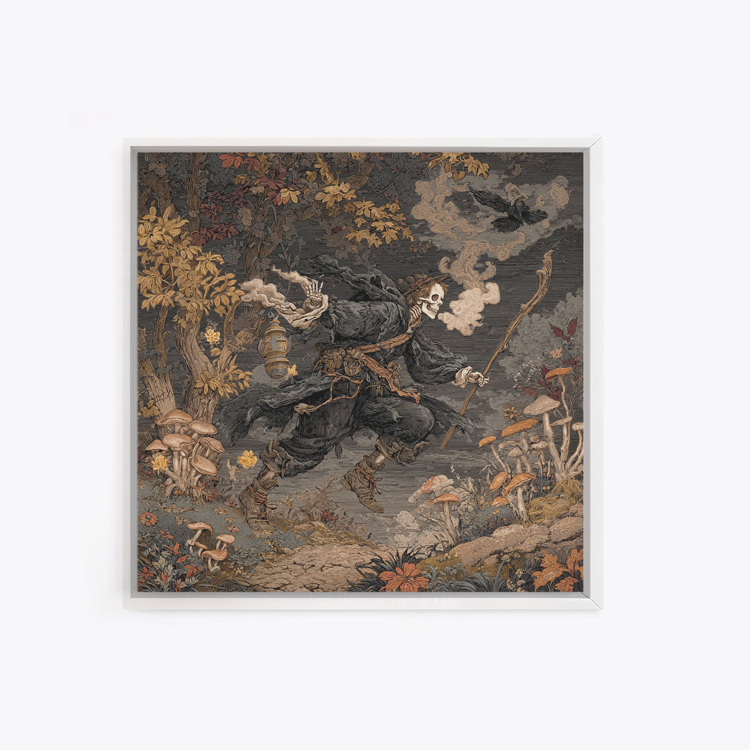 Enchanted Woodland Halloween, Danse Macabre Art, Square Wall Art, Dark Halloween Decor, Framed Canvas Print
