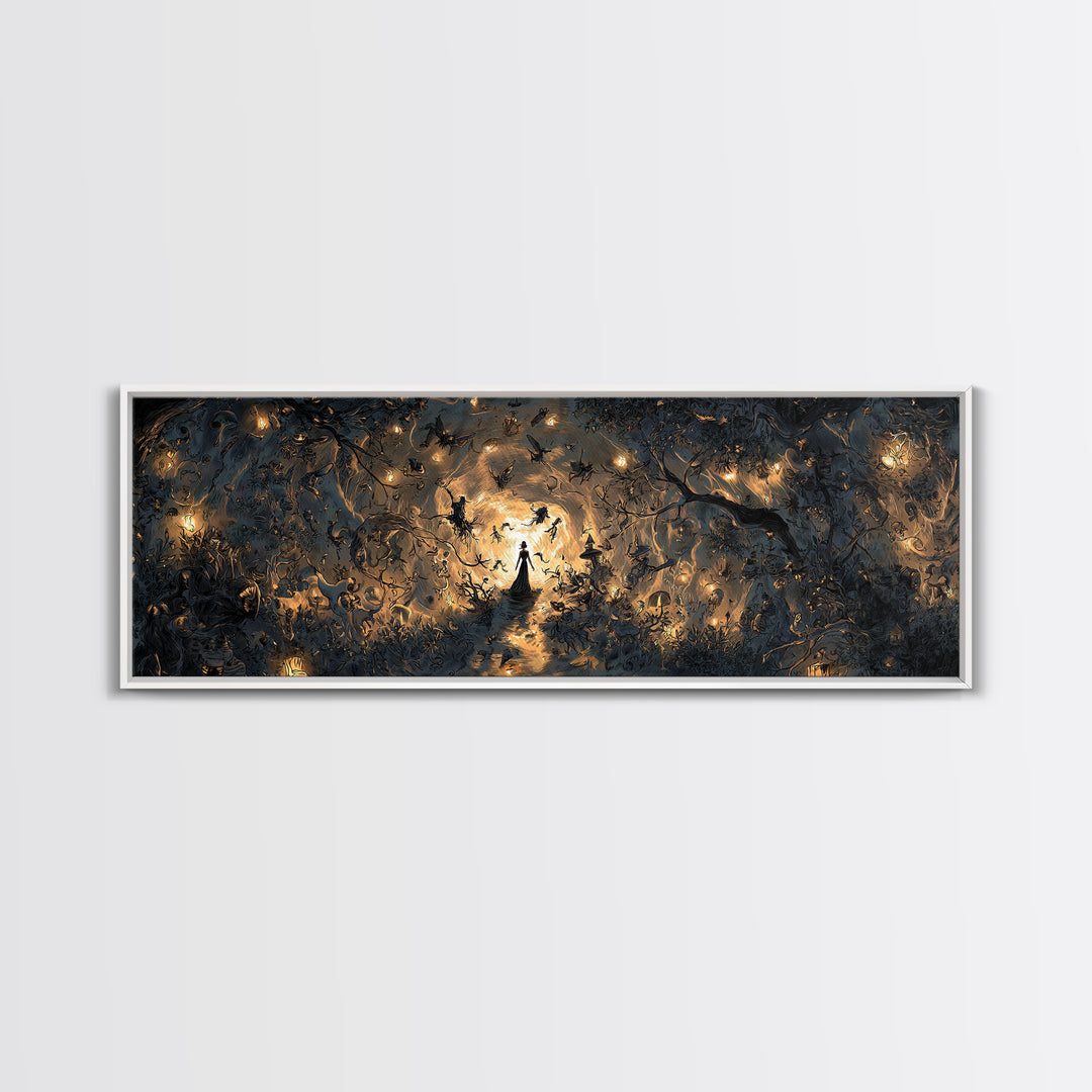Enchanted Woodland Halloween, Dark Romantic Horror Art, Extra Wide Wall Art, Dark Halloween Decor, Canvas Print, Halloween Wall Art