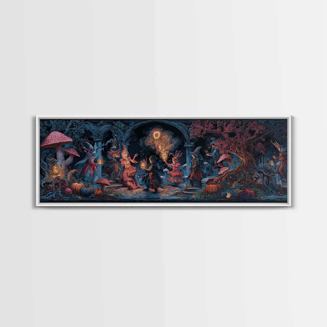 Enchanted Woodland Halloween, Visionary Gothic Art, Extra Wide Wall Art, Dark Halloween Decor, Canvas Print, Halloween Wall Art