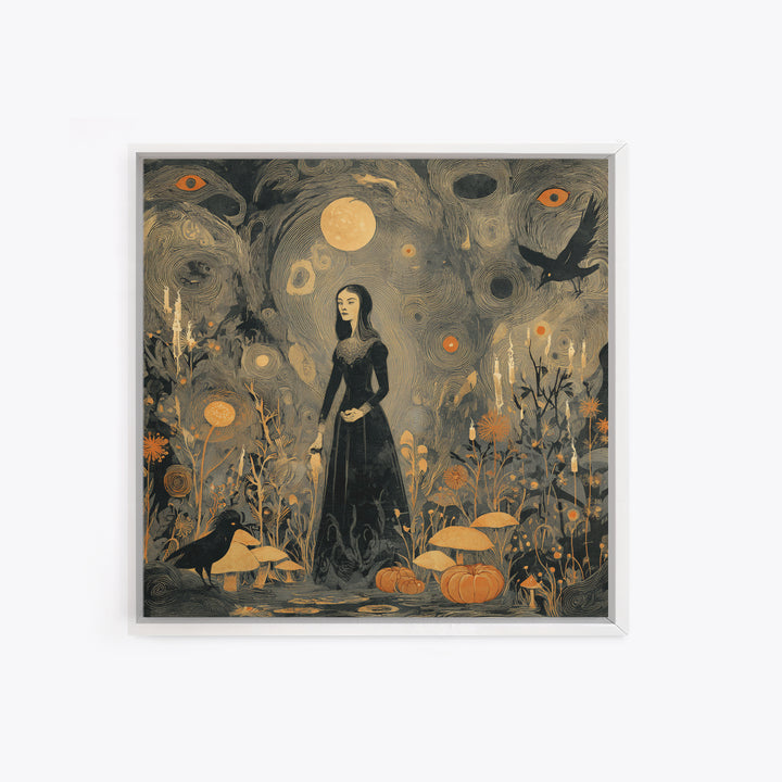 Enchanted Woodland Halloween, Symbolist Dream Art, Square Wall Art, Gothic Horror Wall Art, Canvas Print, Halloween Wall Art