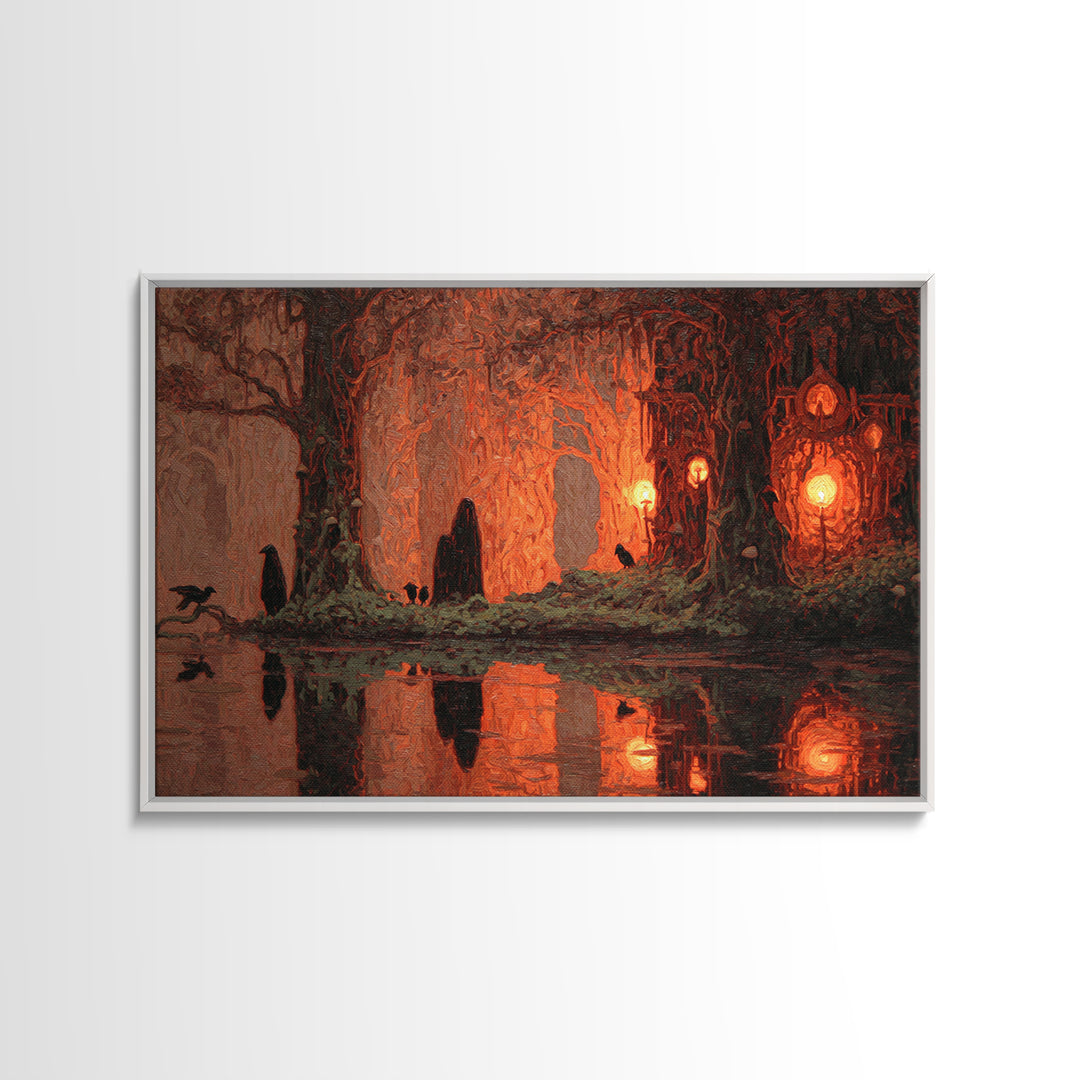 Enchanted Woodland Halloween, Symbolist Gothic Landscape, Landscape Wall Art, Dark Halloween Decor, Canvas Print, Halloween Wall Art
