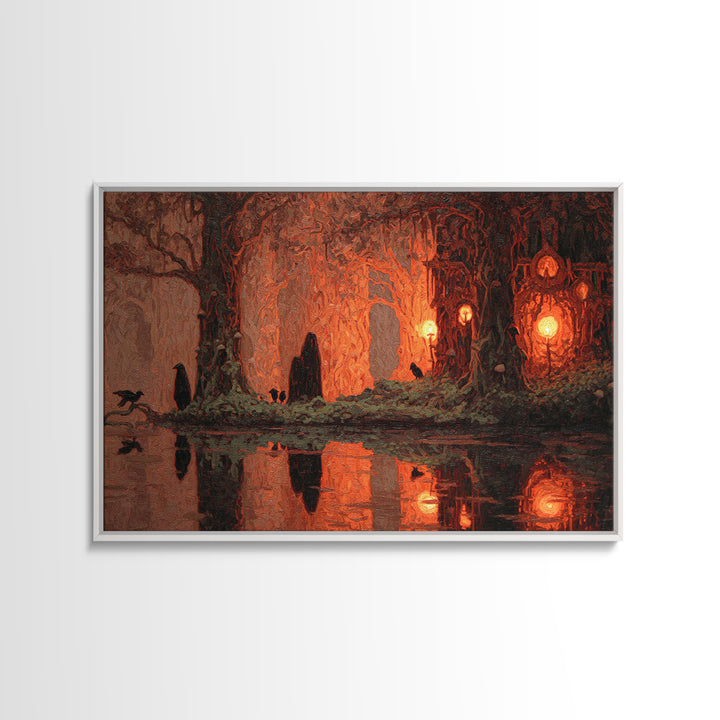 Enchanted Woodland Halloween, Symbolist Gothic Landscape, Landscape Wall Art, Dark Halloween Decor, Canvas Print, Halloween Wall Art