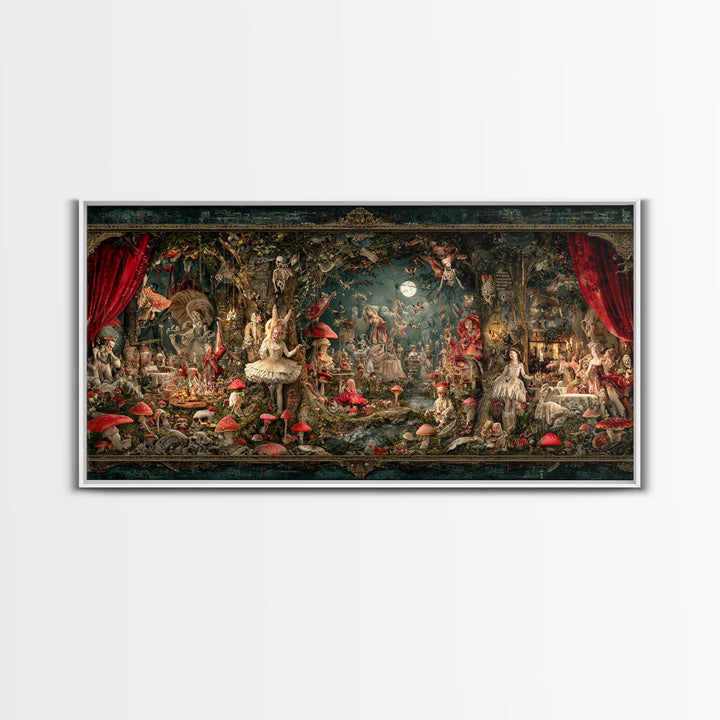 Enchanted Woodland Halloween, Grotesque Carnival Art, Wide Panoramic Art, Gothic Horror Wall Art, Framed Canvas Print, Halloween Wall Art