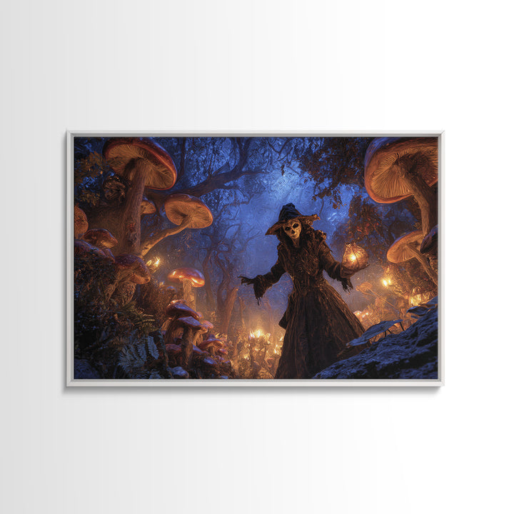 Enchanted Woodland Halloween, Expressionist Gothic Art, Landscape Wall Art, Dark Halloween Decor, Framed Canvas Print, Halloween Wall Art