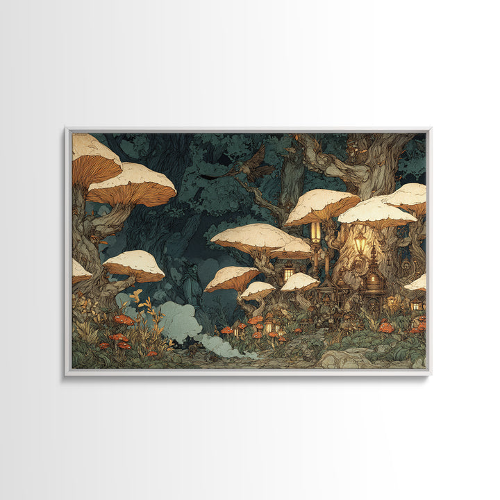 Enchanted Woodland Halloween, Gothic Storybook Art, Landscape Wall Art, Dark Halloween Decor, Framed Canvas Print, Halloween Wall Art