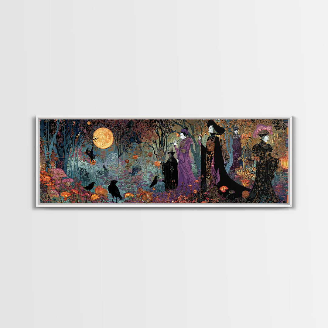 Enchanted Woodland Halloween, Stained Glass Gothic Art, Extra Wide Wall Art, Gothic Horror Wall Art, Canvas Print, Halloween Wall Art