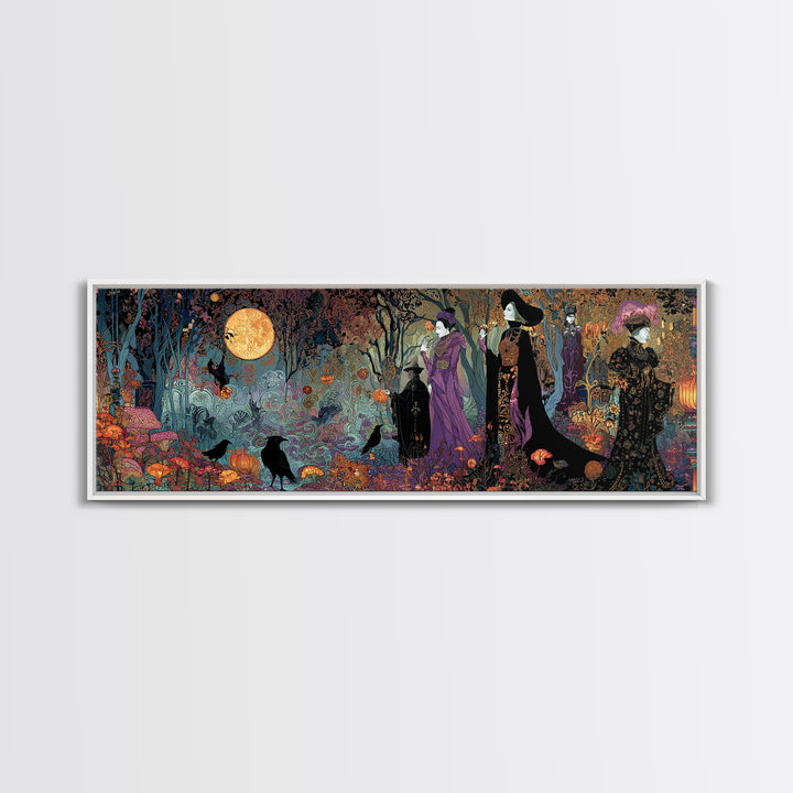 Enchanted Woodland Halloween, Stained Glass Gothic Art, Extra Wide Wall Art, Gothic Horror Wall Art, Canvas Print, Halloween Wall Art