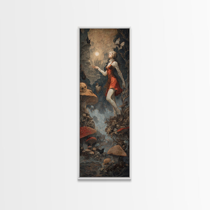 Enchanted Woodland Halloween, Surreal Apocalyptic Art, Tall Narrow Wall Art, Gothic Horror Wall Art, Framed Canvas Print